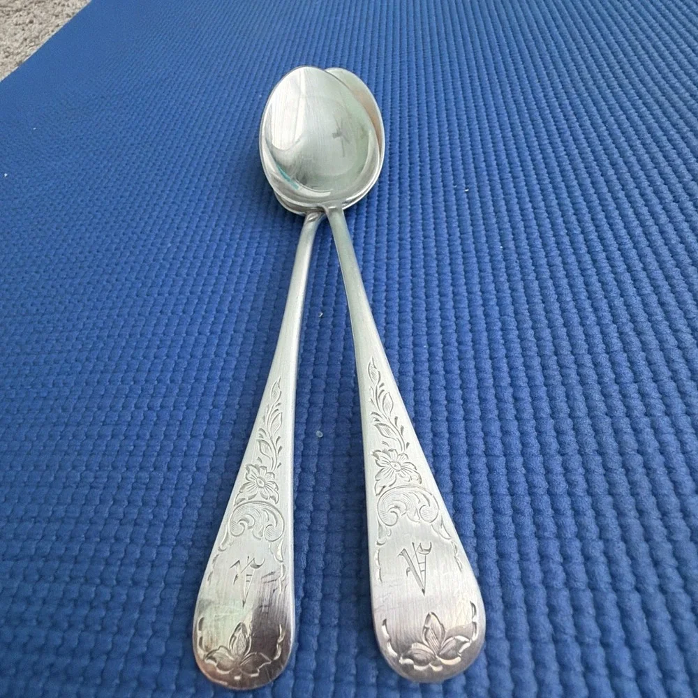 Vintage Set 2 SERVING SPOONS 9